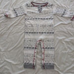 Burt's Bees Baby Snowflake Jumpsuit White and Gray, Red Accents